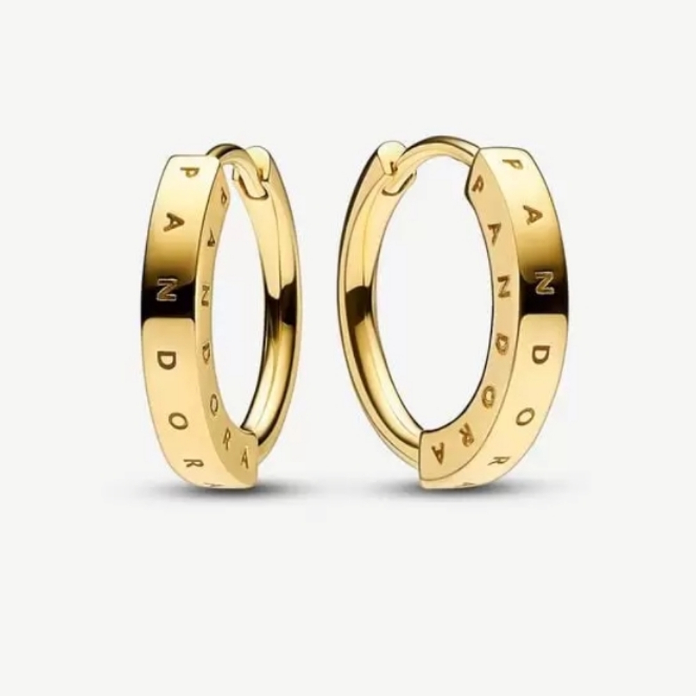 Genuine Pandora 14k Solid Gold Huggie Hoop Earings
